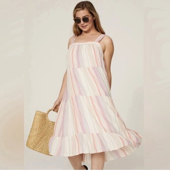 Rails Women’s Amaya LINEN Blend Striped Midi Tunic Dress Juliette Stripe LARGE - Picture 2 of 15